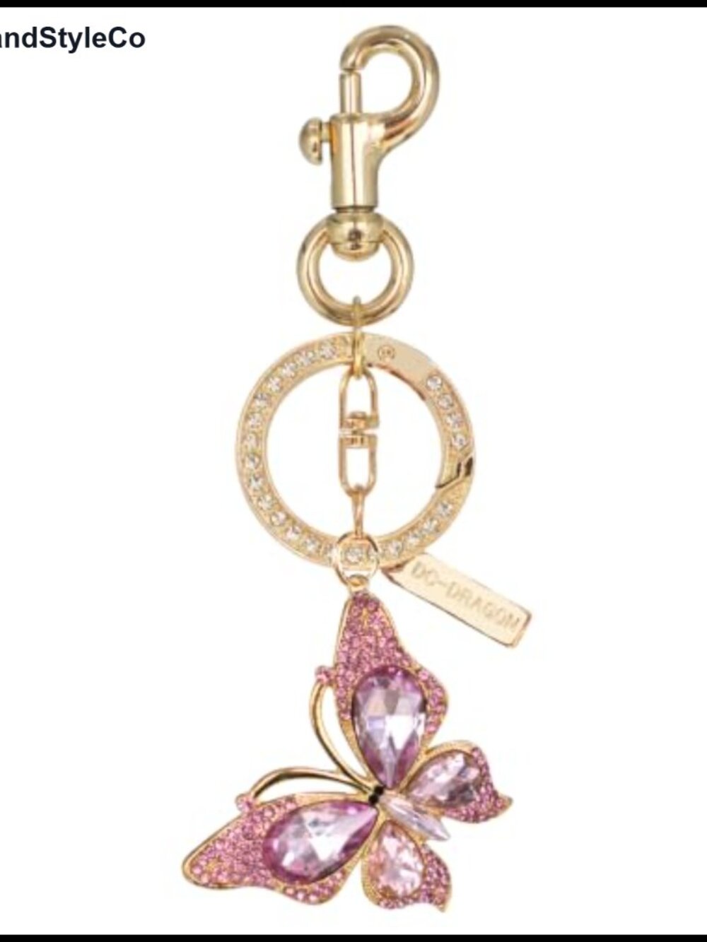 Rhinestone Butterfly Purse Charm Keychain Gold-Tone Bag Accessory